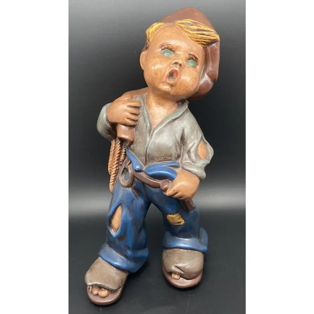 Vintage 1966 Artist Signed‎ Ceramic Hobo Boy Hand Painted Signed by Artist 9.5